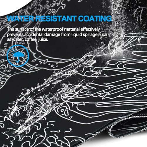 Large Gaming Mouse Pad, Waterproof Mousepad with Stitched Edges, Non-Slip Rubber Base, XXL Computer Long Keyboard Mouse Mat for Gamer, Office & Home, 31.5" x 15.7", Waves - color: WAVES, size: 31.5 inches x 15.7 inches