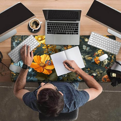 Mouse Pad Desk Mat Ergonomic Wrist Support Pad Set,Mouse Wrist Rest Keyboard Pad with Stitched Edges and Non Slip Base-Flowers Florals Butterflies - color: Flowers Florals Butterflies