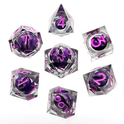 FONVGOGO Sharp Edge Resin Dice Set, Liquid Core DND Dice, Dragon Eye Dice Set D and D Dungeons and Dragons Dice Polyhedral Beholder's Ttrpg Die Role Playing RPG (Light Purple) - color: Dragon Eye Purple-01