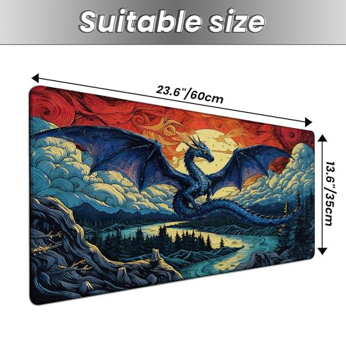 MTG Playmat TCG Card Game Mat Magic The Gathering Play Mat 24x14 Inch - color: Ember Skies Blue Dragon