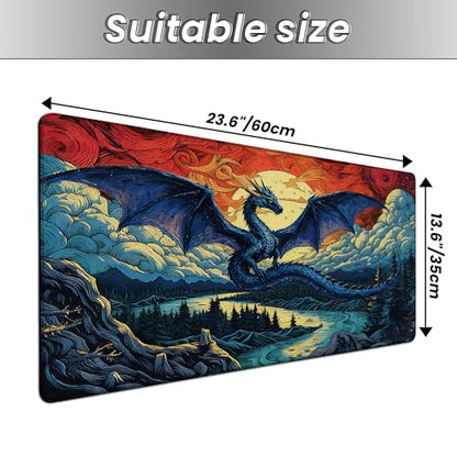 MTG Playmat TCG Card Game Mat Magic The Gathering Play Mat 24x14 Inch - color: Ember Skies Blue Dragon