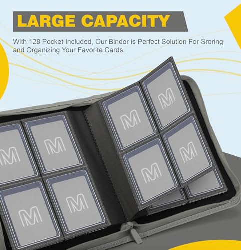 Toploader Binder,4-Pocket Side Load Trading Card Album, Holds 128 Cards | Top Loader Binder with Double-Sided Pockets for MTG, Sports Cards, Top Loader Storage（4 Dark Grey） - color: 4Dark Grey2