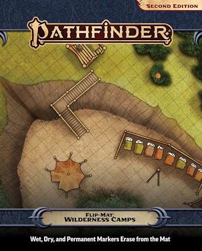 Pathfinder Flip-Mat Wilderness Camps Double-Sided Reusable RPG Game Map 24x30 Dry Erase Battle Grid for Dungeon Masters and Players