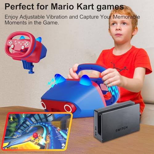 DOYO Gaming Steering Wheel with Pedals, 270° Wireless Racing Wheel | Steering Wheel for PC/Switch/PS4/PS3/IOS/Android Racing Games with Dual-Vibration Motors - Enhanced Mario Kart Eeperience - color: Red+Blue
