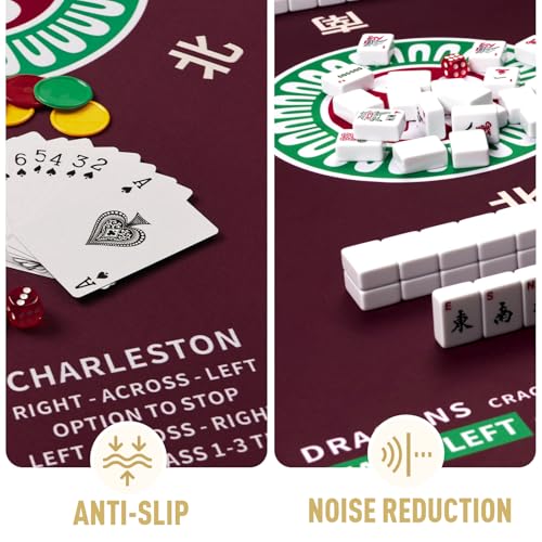 Mahjong Mat 32.4” x 32.4”, 3mm Thick Non-Slip Rubber Back Mahjong Table Mat, Noise Reduction Waterproof Mahjong Game Mat for Table, Mahjong Tile Mat for Cards, Dominoes & Board Games - color: Wine Red