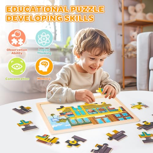 Puzzles for Kids Ages 4-6, 4 Packs 24 Pcs Wooden Jigsaw Puzzles for Toddlers Ages 2-4, Preschool Educational Vehicle Puzzle Toys Gifts for 3 4 5 6 Boys Girls - style: Vehicle