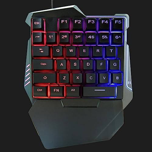 Vikye One Handed Gaming Keyboard, RGB Backlit 35 Keys Silent Keyboard Ergonomic Design USB Professional Gaming Keypad for PC