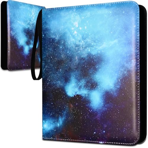 Card Binder, Holds 1080 Cards, 9-Pocket Deep Space Blue Trading Card Binder | 60 Removable Double-Sided Pages, Splash-Resistant Cover, Zipper & Wrist Strap for Unsleeved & Penny-Sleeved TCG, Sports Cards - color: Blue, size: 9 Pockets
