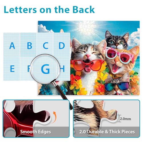 500 Pieces Puzzle for Adults, Summer Cat Beach Jigsaw Puzzle for Adults Teens, Recycled Cardboard Puzzles 500 Pieces for Seniors, Challenging Puzzles Game Gift for Family Fun, 20.5 x 15 in - style: Cat Beach