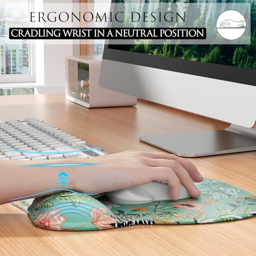 MROCO Ergonomic Mouse Pad Gel Wrist Rest, 9.4 x 8.1 in, Garden Whispers | Ergonomic Shape Design, Multiple Pattern Options, Gel Wrist Comfort, Smooth Lycra Surface, Non-Slip PU Base - color: Garden Whispers
