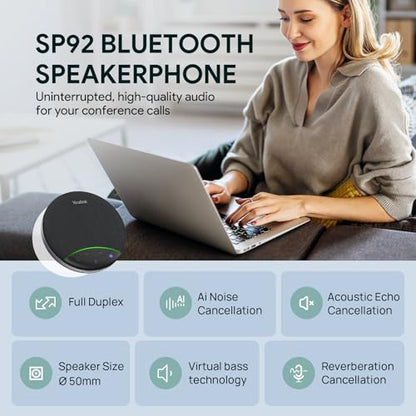 Yealink Sp92 Conference Speaker and Microphone Teams Certified Mic with Al Noise Cancelling 20H Call Time USB Speakerphone for Small Meeting Room, Bluetooth Speaker for Computer/Laptop - color: Black- SP92 USB C/A (No Dongle)