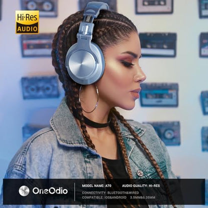 OneOdio A70 Bluetooth Over Ear Headphones, Wireless Headphones w/ 72H Playtime, Hi-Res, 3.5mm/6.35mm Wired Audio Jack for Studio Monitor & Mixing DJ Guitar AMP, Computer Laptop PC Tablet - Sky Blue - color: Sky Blue
