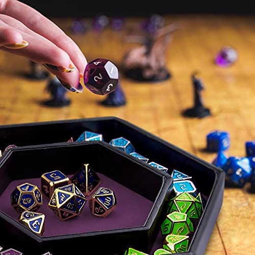 SIQUK Dice Tray with Lid Hexagon Dice Rolling Tray Dice Holder for Dice Games Like RPG, DND and Other Table Games, Purple - color: Purple