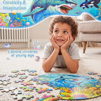 Civaner 70 Pieces Floor Puzzles Round Large Puzzles for Kids Ages 3-5 5-8 Jumbo Jigsaw Puzzle Educational Gifts for Toddlers Girls Boys Baby Shower Holiday Birthday(Ocean) - style: Ocean