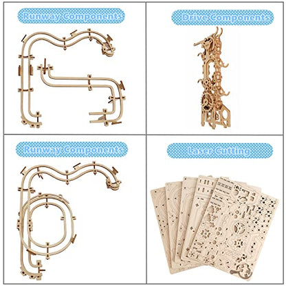 Wooden Marble Run 3D Puzzle - Wood Crafts Mechanical Marble Run Assembly Building Model Kits - Wooden Puzzle DIY Brain Teaser Puzzles - Christmas Birthday Gifts for Adults & Teens - style: Wooden Marble Run