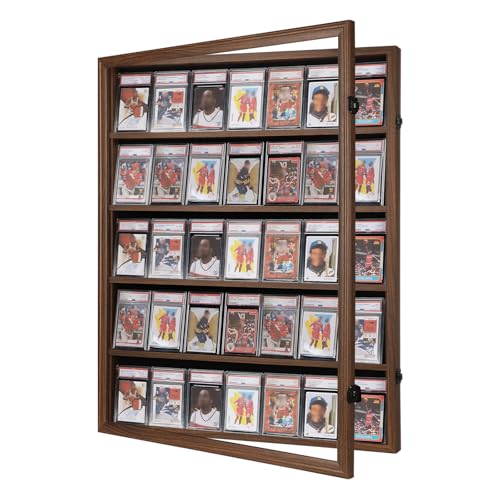 VERANI 35 Graded Sports Baseball Card Display Case Wall Mount Walnut | Lockable Trading Card Wall Cabinet,98% UV Block Acrylic Panel,Premium Wood Frame,Vertical Wall Mount Only - size: Large-Vertical-Walnut-Blacklock