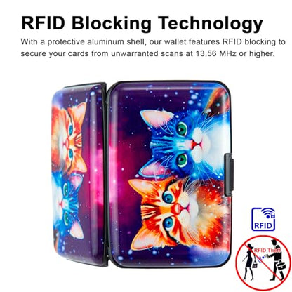 Credit Card Holder Small RFID Blocking Wallet Business Metal Slim Mini Aluminum Hard Case for Women Men - color: Colorful Cute Cats