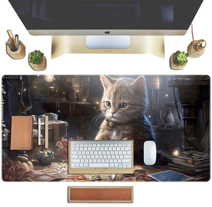 Lotus Cat XL Extended Large Gaming Mouse Pad - Black Magic Mystical Zone Gaming Desk Mat - Computer Laptop Keyboard and Mouse Mat Desktop Protector - 31.5 x 15.8 in - color: Witch Cat