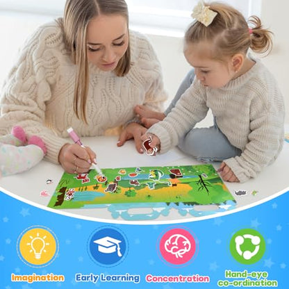 ASTARON 3 Pack Reusable 3D Puffy Sticker Book for Kids 3-6, Jelly Sticker Game Educational Sensory Learning Toy, Travel Toys and Busy Book(Little Wings Handle) - style: Little Wings Handle