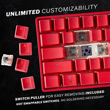 HK Gaming GK61 Mechanical Gaming Keyboard 60 Percent | 61 RGB Rainbow LED Backlit Programmable Keys | USB Wired | for Mac and Windows PC | Hotswap Gateron Optical Red Switches | Red - color: Red, size: Gateron Optical Red