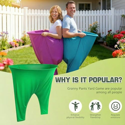 Granny Pants Yard Game with Balls, Giant Pants Catch Game, Outdoor Tossing Party Game for Family Reunion, Birthday, Backyard Fun for Adults & Teens - color: GREEN / YELLOW / BLUE / PINK