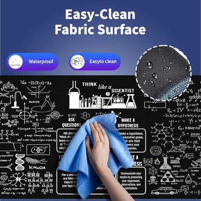 Science STEM Large Black Mouse Pad, Scientific Method Chart Doodle Desk Mat | Physics Chemistry Biology Math Formulas, Inspirational Quote White, Science Teacher, 31.5" x 11.8", Stitched Keyboard Mat - color: Science & Education Formulas