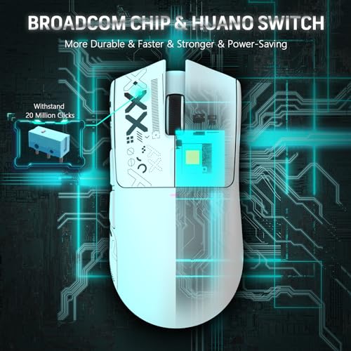 ATTACK SHARK X11 59g Lightweight Wireless Gaming Mouse,RGB Magnetic Charging Dock,Tri-Mode-BT/2.4G Wireless/Wired Mouse with Grip Tape,22000 DPI,5 Programmable Buttons for Pc/Mac(White&Sticker) - color: White & Griptape