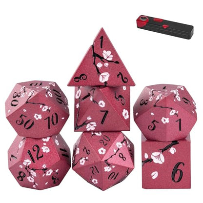 UDIXI Metal Dice Set D&D, 7PCS Flower Solid Metal DND Dice Set Red for RPG | Pink Flower, Metal Case Packaging, Heavy Metal Dice, D&D Gift, for Dungeons and Dragons Role Playing Games Tabletop Games - color: Red-black
