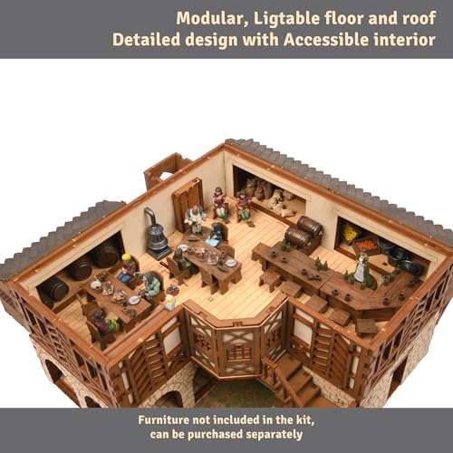 The Tavern - Medieval House (Crooked Elbow) DIY Wooden House Building Kit -715PCS; 12hrs Assembly time; Age Group 18+ - Realistic - color: High Medieval House