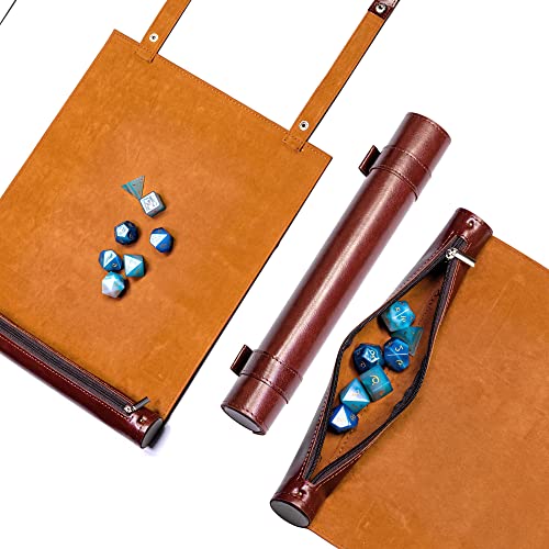 Cusdie 2 in 1 Dice Rolling Mat & Zippered Dice Holder DIce Tray- Compatible with DND Polyhedral Dice (Deep Red) - color: Red