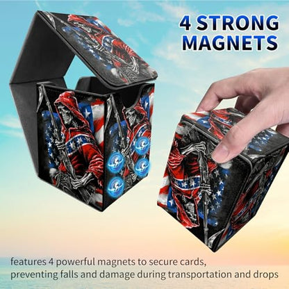 Flag Skull Card Deck Box, MTG Commander Deck Box Card Deck Case for Trading Cards, 100+ Sleeved Cards with PU Leather Magnetic Card Storage Box for TCG CCG Magic Cards - color: Card Deck Box-588