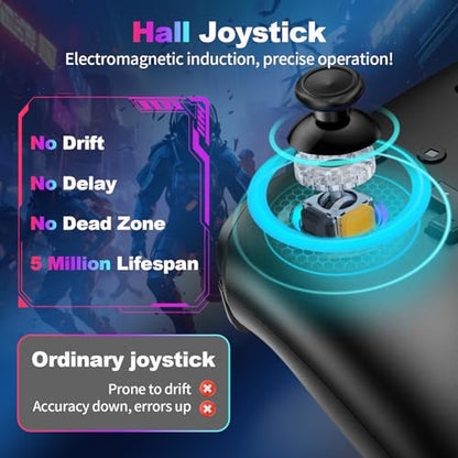 Wireless Switch 2 Controller with Wake-up/C-Key, For Switch 2/1/Lite/OLED/PC/iPad/iPhone/Mac/Android/Steam/TV,Bluetooth Game Controller with Macro/Turbo/Hall Effect Joystick/1000mAh Battery/Vibration/Motion Control