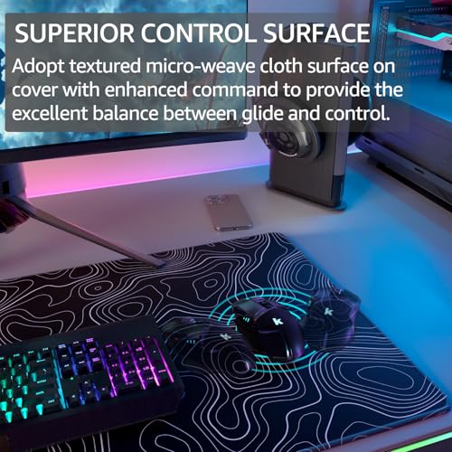 KTRIO Large Gaming Mouse Pad, 31.5 x 15.7 in, Black Topographic, XXL | Smooth Micro-Weave Surface, Artistic Pattern Design, Non-Slip Rubber Base, Durable Stitched Edges, Office & Home Use - color: Black Topographic, size: 31.5l X 15.7w Inches