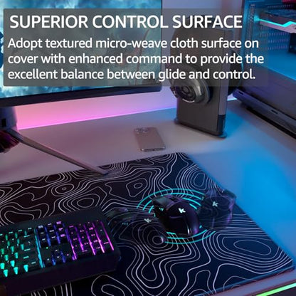 KTRIO Large Gaming Mouse Pad, 31.5 x 15.7 in, Black Topographic, XXL | Smooth Micro-Weave Surface, Artistic Pattern Design, Non-Slip Rubber Base, Durable Stitched Edges, Office & Home Use - color: Black Topographic, size: 31.5l X 15.7w Inches