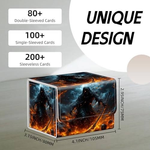 Trading Card Storage Box, Holds 100+ for MTG Cards, Premium PU Leather with Magnetic Closure, Skeleton Amid Flaming Skulls Durable Deck Box for Magic the Gathering, Trading Card Games - color: Skeleton Amid Flaming Skulls