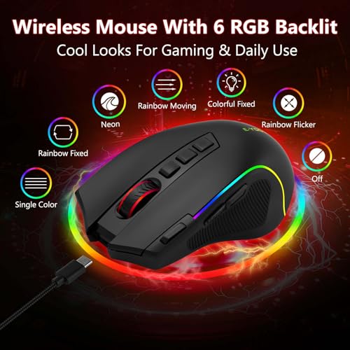 E-YOOSO Premium Wireless Bluetooth Versatile Mouse,8000 DPI,6 RGB Backlit | USB C Rechargeable,2.4G/BT/Wired,Rapid Fire Key,75-Hour Power Capacity,For Gaming/Office/Home/PC Computer/Laptop/Mac