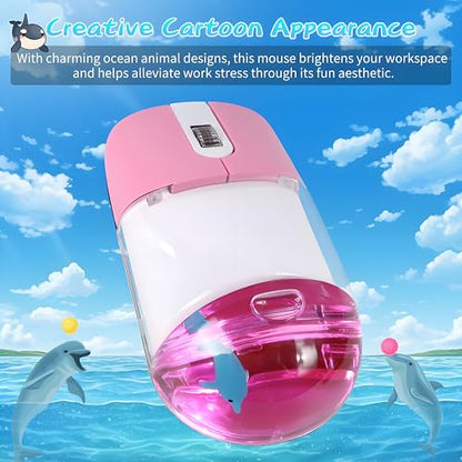 Wireless Mouse -Cute Clear Aqua Design, Water Mouse with Optical Precision, Silent Clicks, Lightweight & Floating Animal Transparent Retro Style for Home Office, Great for Kids & Adult(Dolphin-Pink) - color: Dolphin-Pink