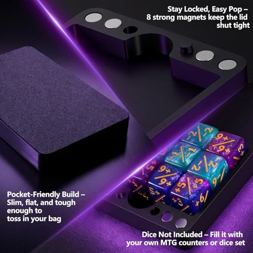 Flat Dice Box MTG Counter Storage for 16mm Dice – Fits 24 Standard Dice – Magnetic Storage Case for RPG, MTG, DND, Tabletop Games (Black, Small) - size: Small