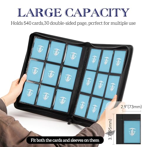 Trading Card Binder, 9 Side Loading Pocket Card Album Hold Up to 540 Cards, Zipper Binder for Cards Collection, TCG Card Holder for Game Card, Sports Card, Yugioh, MTG etc.（Grey） - color: Gray 9