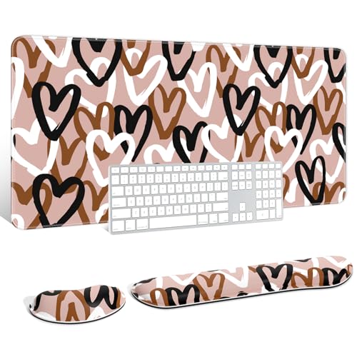 Auhoahsil Large Mouse Pad with Wrist Rests for Keyboard & Mouse, Thick Soft Ergonomic Memory Foam Wrist Supports, Big & Long Desk Mat 35.5 x 15.7 in, for Office Gaming Computer, Brown Heart - color: Brown Heart