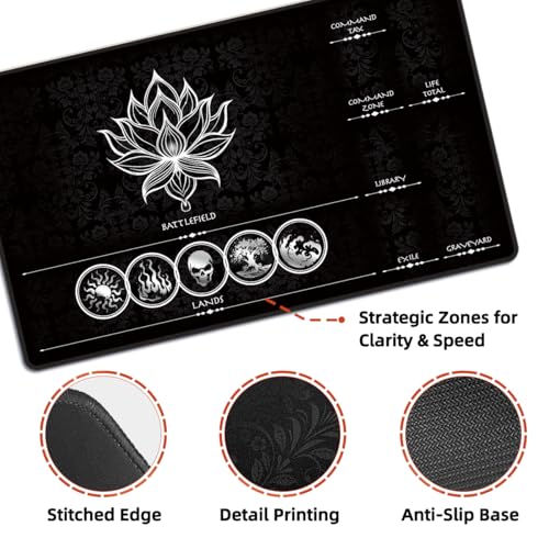 MTG Playmat with Zones – Lotus Sketch White 24x14 Card Game Mat for Magic The Gathering, Stitched Edge, Non-Slip Rubber Base with Prismatic Playmat Tube – Lotus White Zone - color: Lotus White Zone
