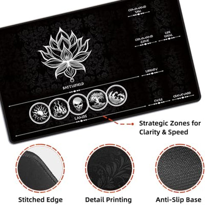 MTG Playmat with Zones – Lotus Sketch White 24x14 Card Game Mat for Magic The Gathering, Stitched Edge, Non-Slip Rubber Base with Prismatic Playmat Tube – Lotus White Zone - color: Lotus White Zone