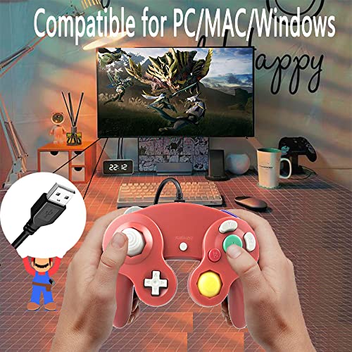 Reiso Classic NGC Wired USB Controller for Windows PC MAC (Red) - color: Red