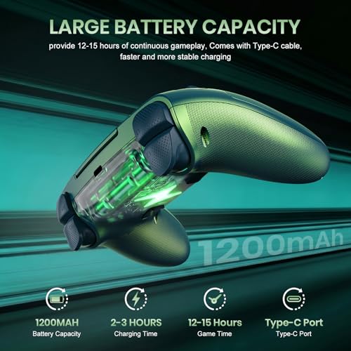Gamrombo LED Wireless Controller for PS5, Dual Vibration, Macro/Turbo Functio Compatible with PS5 Pro/Slim/PC, n, 3.5mm Audio Jack, 6-Axis Motion Control Gamepad with Speaker (Metallic Green - color: Metallic Green