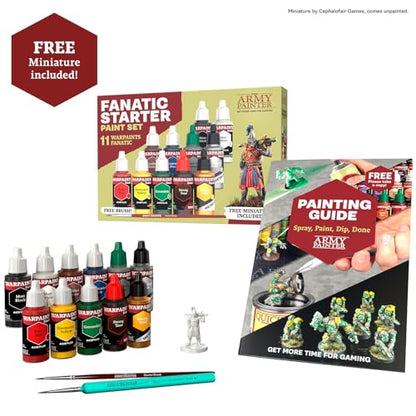 The Army Painter, Warpaints Fanatic Starter Set Combo, 11 x 18 ml | Colori acrilici incl. 2 metallici, 1 wash, 2 pennelli e 1 miniatura gratuita, D&D e Warhammer