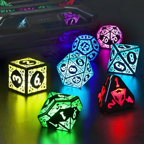 LED DND Dice Set, Light up Dice Rechargeable for RPG DM Gifts, RGB | ZHOORQI D and D Polyhedral Dice with Charging Box, Glow in The Dark Dice Easy Reading for Dungeons and Dragons TTRPG - color: Rgb-shackles