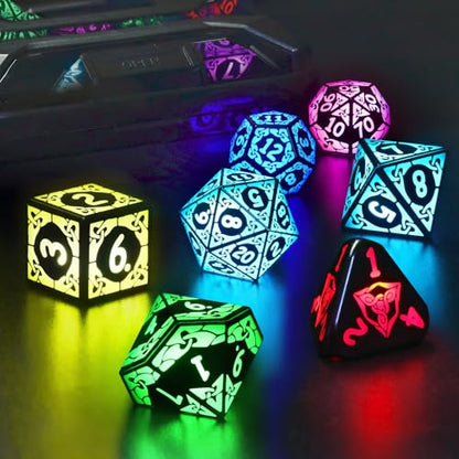 LED DND Dice Set, Light up Dice Rechargeable for RPG DM Gifts, RGB | ZHOORQI D and D Polyhedral Dice with Charging Box, Glow in The Dark Dice Easy Reading for Dungeons and Dragons TTRPG - color: Rgb-shackles
