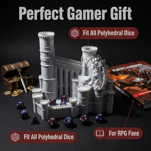 Large Dragon Castle Dice Tower - Marble Stone Effect Plastic Dice Roller with Built-in Courtyard Tray - Compatible with All Polyhedral RPG Dice - Epic Fantasy Tabletop Gaming Accessory - color: Dragon Castle