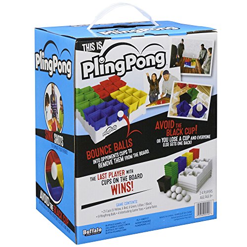 Buffalo Games PlingPong Plinko Bounce Board, 2-4 Players, Family Game Night | Team Play & Speed Rounds, 25 Cups, 9 Balls, 4 Trays & Instructions, Portable Indoors or Outdoors, Party Games for Adults