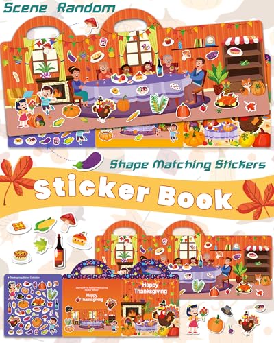 Walenced Reusable Sticker Book for Toddlers, Travel Stickers for Kids, Toddler Craft Activities Toys, Birthday Gifts for Boys & Girls - style: Thanksgiving